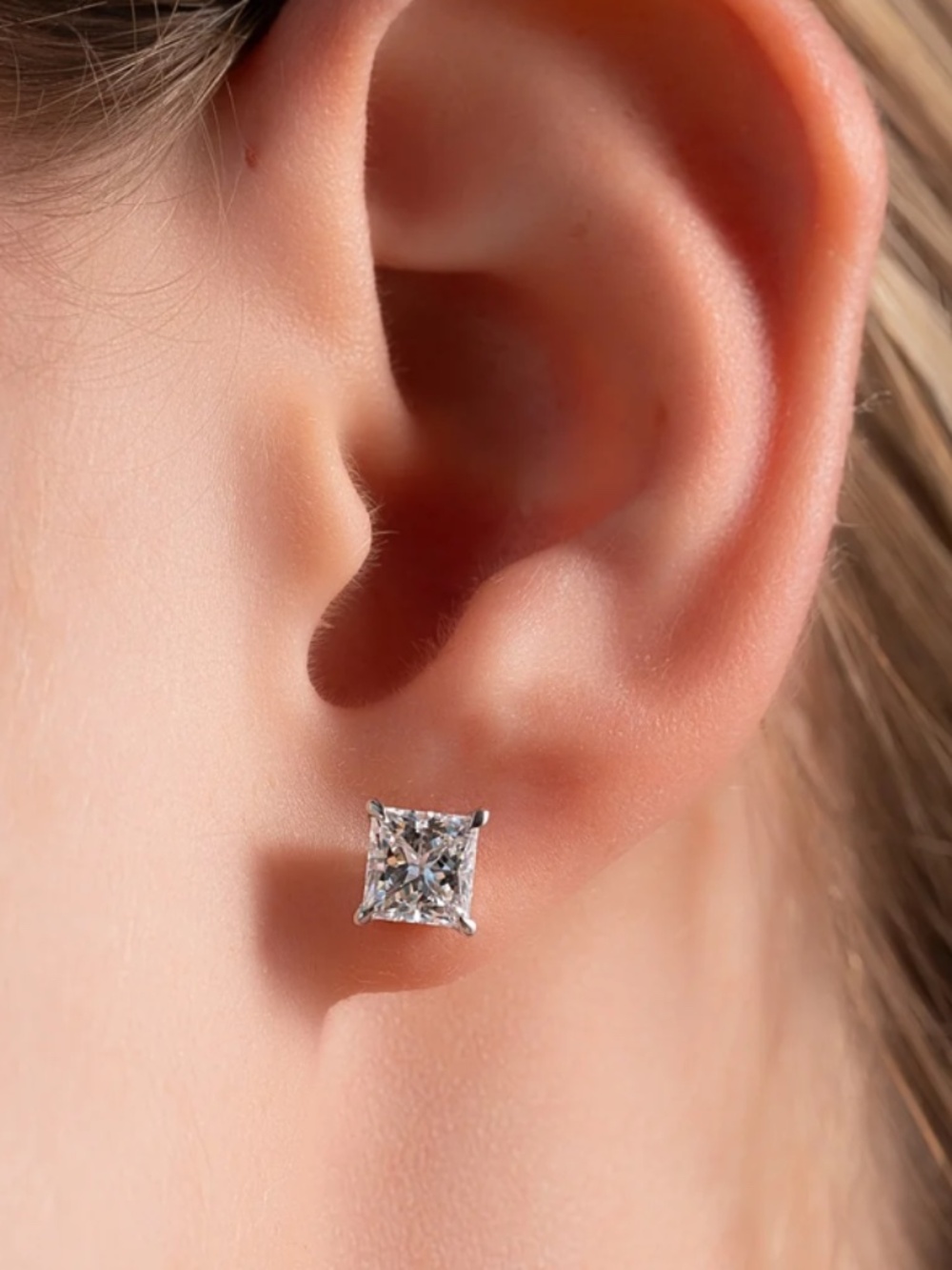 14K White Gold 2.0 CTW Princess Cut Diamond Stud Earrings - Picture 14 of 14